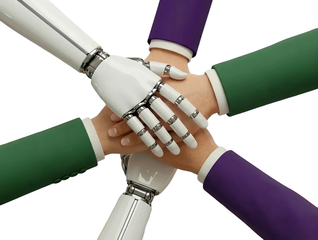 Team collaboration - human and robot hands joining together
